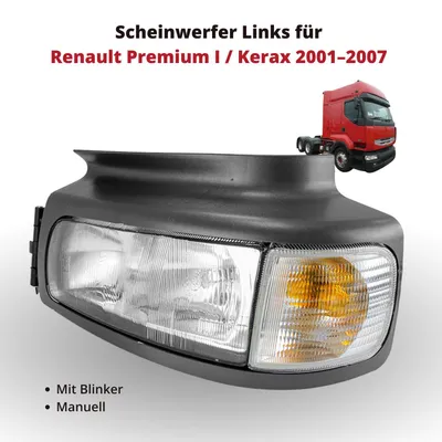 Obrázek produktu pro Přední světlomet, levý, pro Renault Premium I / Kerax 2001–2007 | Ruční nastavení | OEM 5010231669