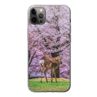 Produktbild von MuchoWow® Handyhülle Schutzhülle Hülle für iPhone 13 Pro Max Hirsch - Rosa - Blüte Silikon Softcase Handy Hülle - Mobiltelefon