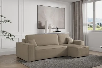 Produktbild von VENASI Ecksofa mit Schlaffunktion Hugo L, Hellbraun Cordstoff