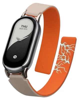 Zdjęcie produktu dla wymienna opaska kwmobile kompatybilna z opaską Xiaomi Mi Band 10 / Mi Band 9 / 8 - silikonowa opaska fitness z magnetycznym zapięciem biało-pomarańczowa