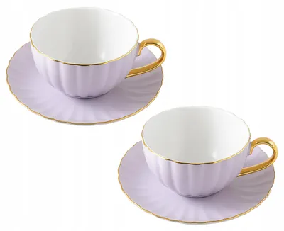Zdjęcie produktu dla Porcelanowa filiżanka 2szt fioletowa 220ml złoty brzeg elegancja do kawy