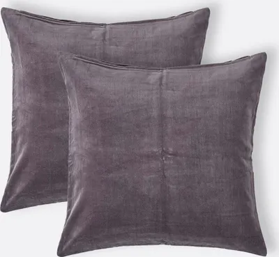 Image de HOMESCAPES Lot de 2 housses de coussin en velours anthracite, 40 x 40 cm