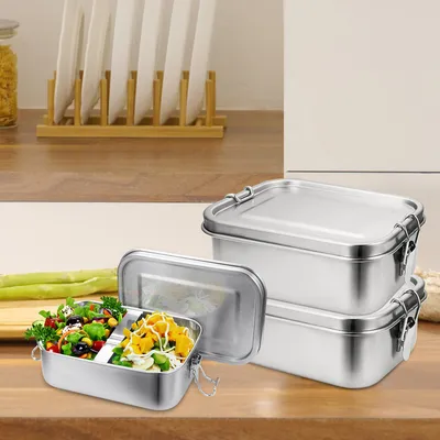 Obrázok produktu pre Fiqops obedový box z nehrdzavejúcej ocele, udržateľný obedový box pre kanceláriu, školský piknik, 1200 ml + 1400 ml
