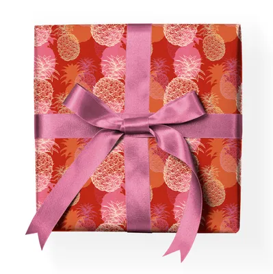 Produktbild von Poppiges exotisches Geschenkpapier buntesmit Ananas, rot - G23055, 32 x 48cm