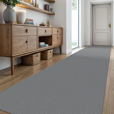 Obrázok produktu pre Umývateľný koberec do chodby, 91 x 549 cm, sivý, s protišmykovou úpravou, vhodný do chodby, kuchyne alebo predsiene