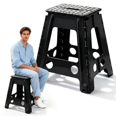 Produktbild von Faltbarer Hocker, schwarz, stabiler Klapphocker mit Tragegriff