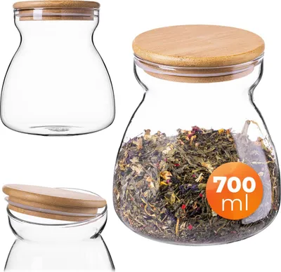 Produktbild von KADAX Vorratsglas 700ml mit luftdichtem Holzdeckel, Glasbehälter zur Aufbewahrung von Lebensmitteln, Vorratsdose aus Glas für Mehl, Zucker & Kaffee, Aufbewahrungsglas