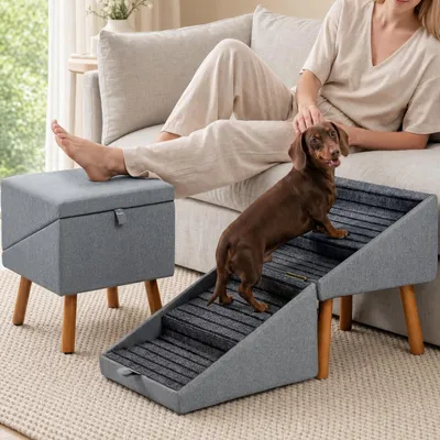 2-in-1 Hundetreppe, 48,5 cm, klappbar, rutschfest, dunkelgrau