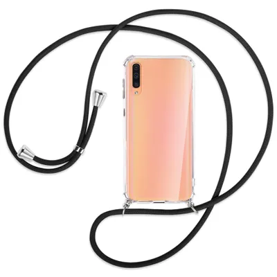 Produktbild von Handykette Backcover-Schutzhülle mit Band (Metall silberfarben) für Samsung Galaxy A50 - schwarz