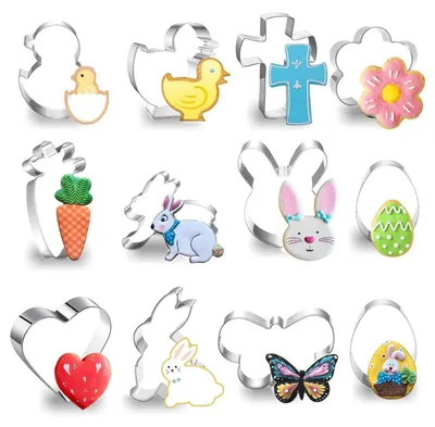 Produktbild von Ausstechformen Ostern, 12 Stück Edelstahl Keksausstecher Set Hase Karotte Ei