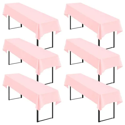 Immagine prodotto di Tovaglioli per tavoli da birra, confezione da 6, colore rosa, dimensioni 250x100 cm, in poliestere, lavabili e senza pieghe