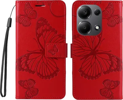 Produktbild von Xiaomi Redmi Note 13 Pro 4G / Poco M6 Pro 4G Hülle - Coverup Schmetterlinge Klapphülle - Rot