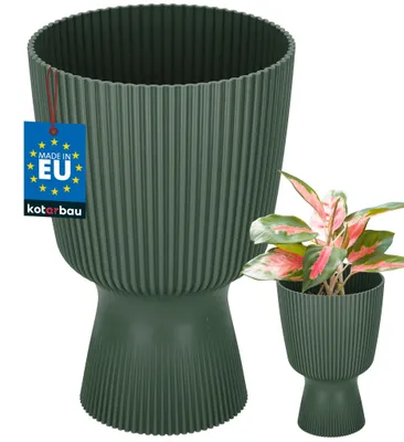 Produktbild von KOTARBAU® Blumentopf ⌀ 14cm Orchideentopf Übertopf für Zimmerpflanzen Pflanzentopf mit Sockel Geriffelt Kelchform Kunststoff Pflanzkübel Grün
