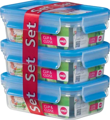 Produktbild von 3 emsa Frischhaltedosen CLIP & CLOSE 5,8 cm hoch transparent 3x 1,2 l