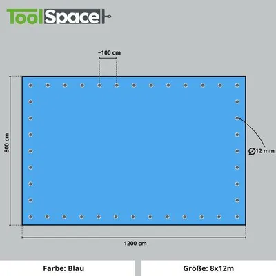 Productafbeelding van ToolSpace Tarpaulin dekzeil 8x12 m | blauw 50g/m² | bootzeil houten dekzeil met ogen | bouwzeil