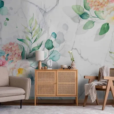 Produktbild von Selbstklebende Folie Fototapete - Flowery Marble 392x280 cm Blumen b-C-0947-a-a