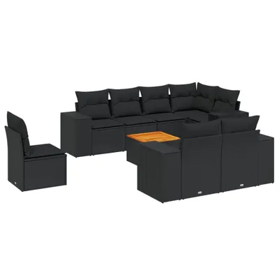 Zdjęcie produktu dla vidaXL 9-częściowa sofa ogrodowa z poduszkami z czarnego polirattanu