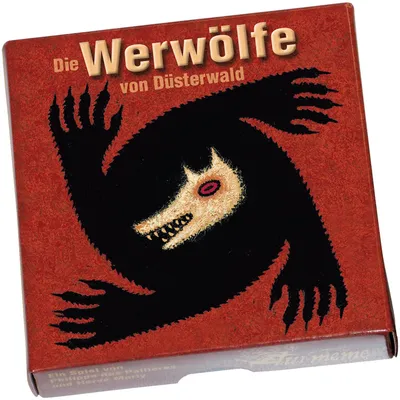 The image shows the front of a board game box with a stylized werewolf illustration.