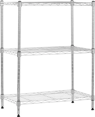 Produktbild von Amazon Basics Schmaler Aufbewahrungsschrank mit 3 Regalböden, höhenverstellbaren Einlegeböden und Nivellierfüßen, maximales Gewicht 340 kg, Chrom, 34 cm T x 58.9 cm B x 76.2 cm H