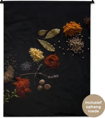 Produktbild von MuchoWow® Wandteppich Wandbehang Kräuter - Schwarz - Gewürze - Küche - Kochen 90x120 cm Tapisserie Dekoration Wandtuch - Wanddeko