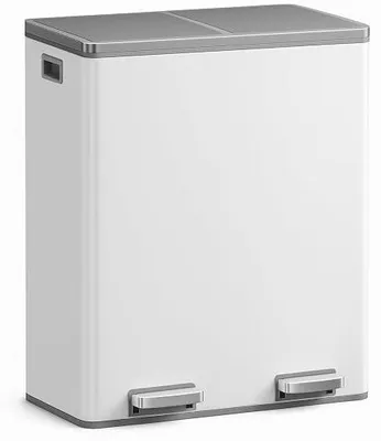 Imagen del producto de Cubo de basura para cocina, 2 x 30 litros, blanco | Sistema de separación de residuos de 2 compartimentos, cubo de basura con pedal, metal, cierre suave, hermético, cubo interior de plástico, tapa abatible – (Felix)