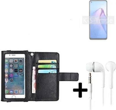 Produktbild von K-S-Trade Handyhülle + Kopfhörer kompatibel mit Oppo Reno8 Z 5G Schutzhülle Case mit Displayschutz / Schutzfolie schwarz + Kopfhörer Flip Cover