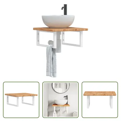 Produktbild von The Living Store Waschtischplatte mit Halterung Stahl und Massivholz Eiche