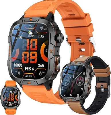 Produktbild von Smartwatch Herren mit Telefonfunktion,Taschenlampe, Sportuhr 1,96" mit Bluetooth Anrufe mit Schrittzähler,5ATM Wasserdicht Smart Watch für iOS Android