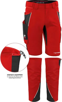 Produktbild von Qualitex kurze Arbeitshose - TOP-BUNDLE Shorts IRON + Beinverlängerung - Lyocell, Cordura & Stretch - in Farbe: rot/schwarz - Herren: 56 - Damen: 50