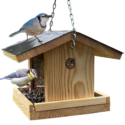 Image de Maisonnette pour oiseaux en bois, avec toit et fenêtre - À suspendre