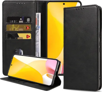 Produktbild von Smartphonica Handytasche geeignet für Xiaomi 12 Lite Kunstlederhülle mit Magnetverschluss und Kartenhalter Buchhülle mit Klappe - Schwarz
