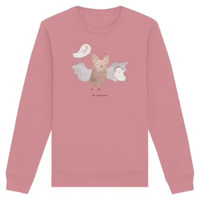 Produktbild von Mr. & Mrs. Panda Baumwoll Pullover Fledermaus Gespenster Größe M - Canyon Pink - Geschenk, Pulli, Trick Or Treat, Süßes Sonst Gibt's Saures, Halloween Deko, Sweatshirt