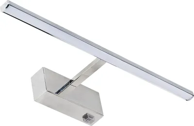 A modern, sleek LED light fixture with a chrome finish.