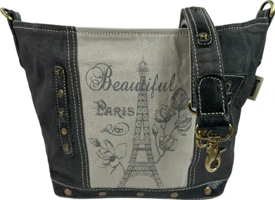 Produktbild von Sunsa Damen Umhängetasche. Grau/schwarz Canvas Tasche. Vintage/Retro Damentasche. Crossbody bag als Geschenk für Frauen. Mittelgroß Handtasche