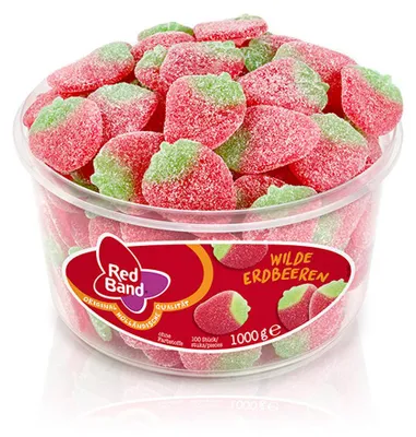 Obrázek produktu pro Red Band Sweet Strawberries, Měkké sladkosti, 1 kg, Strawberry, Zelená, Červená, 1504 kJ, 354 kcal