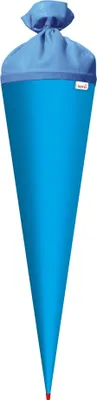 Produktbild von Bastel-Schultüte groß pazifik blau - 70 cm rund - extra stabil durch Rot(h)-Spitze mit blauem Filz-Verschluss