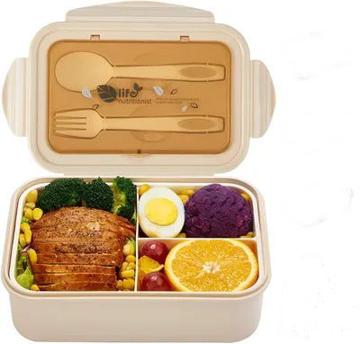 Obrázek produktu pro Obědová krabička pro dospělé, 1 kus, vzduchotěsná, se 3 přihrádkami, vhodná do mikrovlnné trouby (do 120 °C), ideální do kanceláře a na cesty