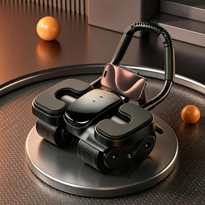 Produktbild von 4-rädriger automatischer Rückfederung Bauchtrainer mit Kniematte,Ab Roller Wheel,Bauchtrainer elektrisch mit Ellbogenstütze und Handyhalter,Schwarz