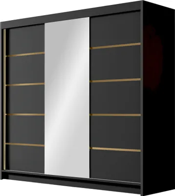 Produktbild von MIRJAN24 Schiebetürenschrank mit Spiegel Evo VI, Kleiderschrank mit Kleiderstange, mit drei Schwebetüren, Garderobe (Farbe: Schwarz)