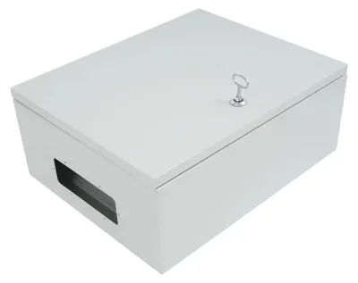Obrázok produktu pre Elektrická skrinka – rozvodová skrinka – stupeň ochrany IP55 – z pozinkovanej ocele – 40 × 20 × 50 cm – uzamykateľná – na montáž na stenu – sivá