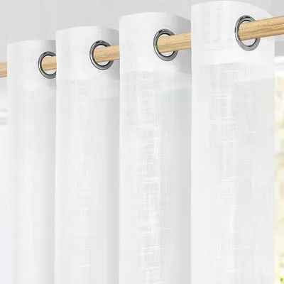 Image de Rideaux blancs pour salon - Courts - Pour fenêtres - Chambre à coucher - Lot de 2 - Rideaux en lin pour intérieur - Semi-transparents - Pour cuisine