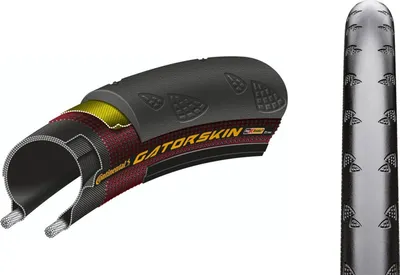 A cutaway view of a bicycle tire and a side view of the same tire.