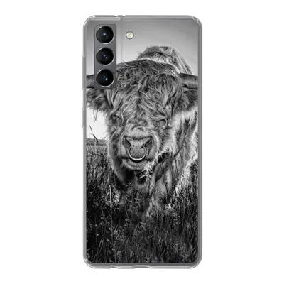 Produktbild von MuchoWow® Handyhülle Schutzhülle Hülle für Samsung Galaxy S21 Schottischer Highlander - Schwarz und Weiß Silikon Softcase Handy Hülle - Softcase