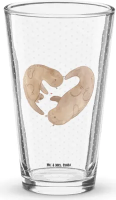 Produktbild von Mr. & Mrs. Panda Bierglas Otter Herz - Transparent - Geschenk, Liebe, Longdrinkglas, Hochzeitstag, Tumbler, Glas, Limonadenglas, Cocktailglas