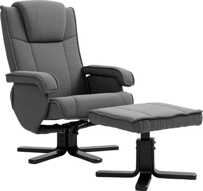 Produktbild von Schaukelbarer Relaxsessel mit Fußhocker, Stoffbezug in Samtoptik, drehbarer Polstersessel, Holzgestell, Grau