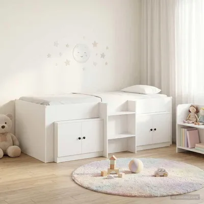 Obrázok produktu pre Maison Exclusive – Loftový rám postele so skriňou s dvierkami, 3 diely, biela drevotrieska