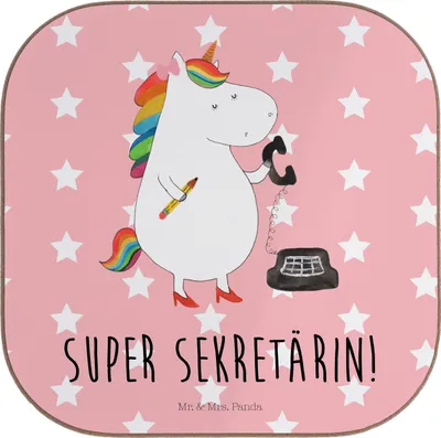 Produktbild von Mr. & Mrs. Panda Untersetzer für Gläser Einhorn Sekretärin - Rot Pastell - Geschenk, Büro, gläseruntersetzer, Tassen, Unicorn, Tischuntersetzer, Coaster, Tischschoner