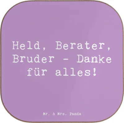 Produktbild von Mr. & Mrs. Panda Untersetzer Tasse Spruch Held Bruder - Lavendeltraum - Geschenk, Bedanken, Wertschätzung, Danke, Coaster, Liebe, Wertschätzungsgeschenk, Familie, sagen