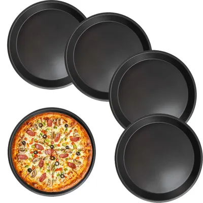Productafbeelding van Pizzabakken, set van 4 - Anti-aanbak pizzavormen van koolstofstaal - Geschikt voor pizza, flammkuchen en taarten - Ø 16 cm