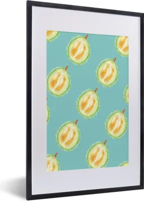 Produktbild von MuchoWow® Gerahmtes Poster Zitrusfrüchte - Früchte - Muster - Blau 40x60 cm - Poster mit Schwarzem Bilderrahmen Wandposter Rahmen Foto Bilder - Poster in Rahmen